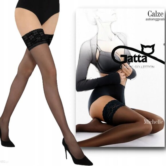 Gatta Michelle Lace Top Stay-Up Stockings, Size 5-6 Black (XL) - Picture 1 of 5